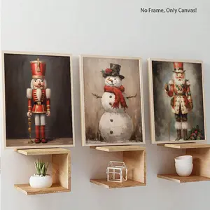 Retro Nutcracker & Snowman Art Set, Ideal for Winter Decor, Versatile Use in Living Room, Bedroom, Office, Perfect Gift Idea