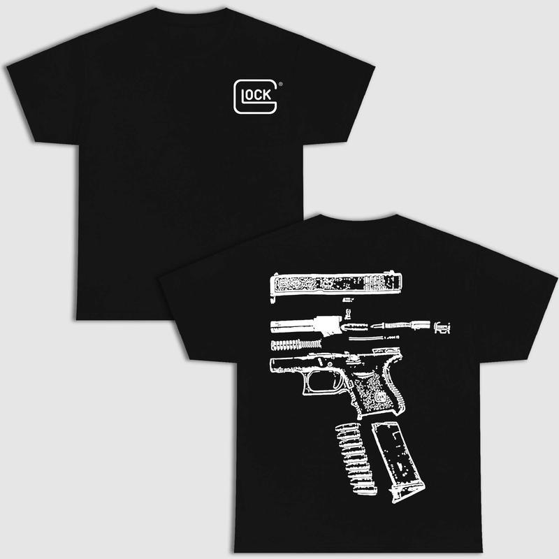 IN GLOCK WE TRUST DOUBLE SIDE SHIRT Menswear Top New Design.