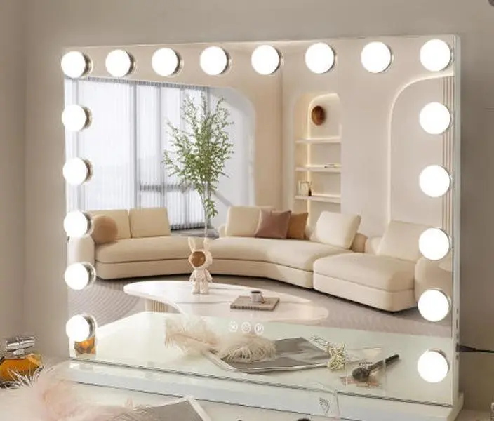 VANITII Vanity Makeup Mirror with Lights 37" x 30" Large Hollywood Mirror , 3 Lighting Modes, USB Charging, Tempered Glass