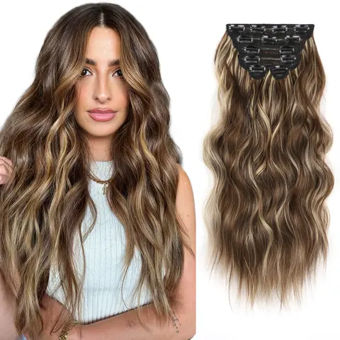Vigorous Women's Thicker Premium Synthetic Clip in Hair Extensions - 20in Wavy, 6-Piece Multi-Clips Set, 9b# Chocolate Brown, Lightweight Toppers, Adjustable Placement, DIY Curl Control, Ideal for Daily Use Refresh