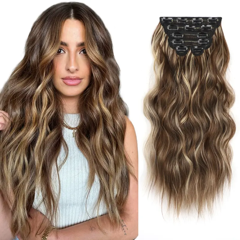 Vigorous Women's Thicker Premium Synthetic Clip in Hair Extensions - 20in Wavy, 6-Piece Multi-Clips Set, 9b# Chocolate Brown, Lightweight Toppers, Adjustable Placement, DIY Curl Control, Ideal for Daily Use Refresh
