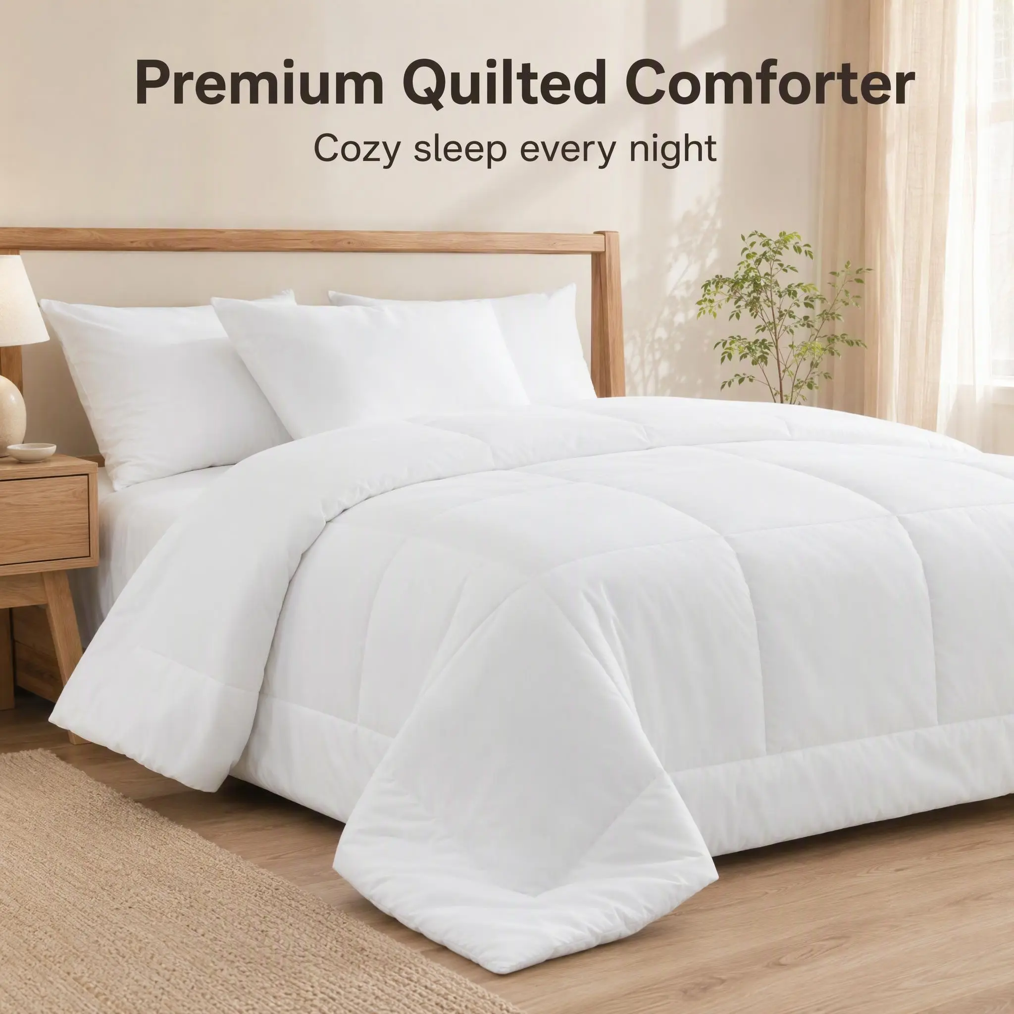 Bedsum Hotel Quality All Season Comforter Insert, Down Alternative, OEKO-TEX Certified, Box-Stitched with Corner Tabs, Lightweight Breathable