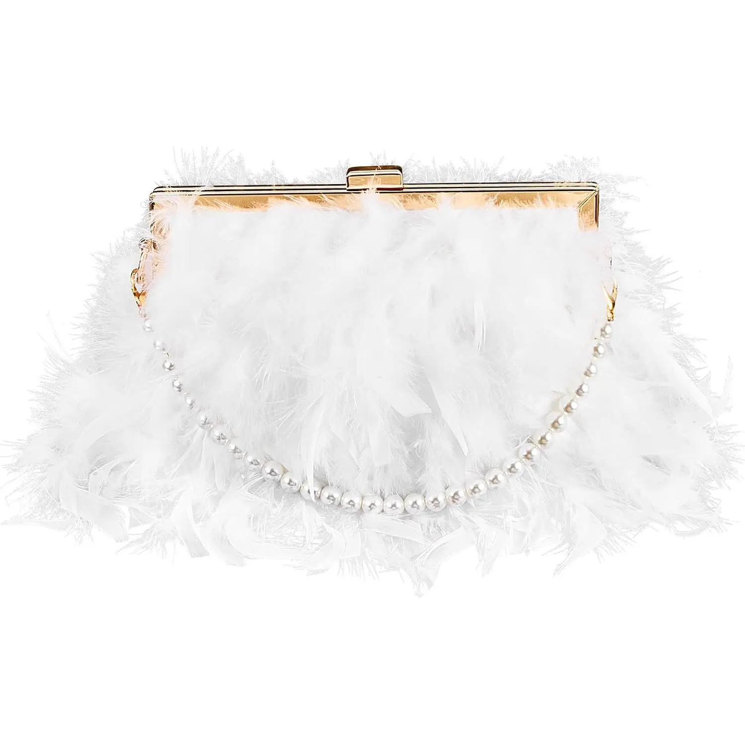Feather Clutch Purse for Women – Elegant Wedding & Evening Bag for Bride or Party with Fringe Details