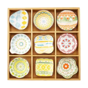KAWASIMAYA Bamboo 9-Compartment Serving Tray - Divided Appetizer Platter with 9 Small Dishes for Hot Pot, Dim Sum, Snacks, Condiments - Damaged Packaging Discount