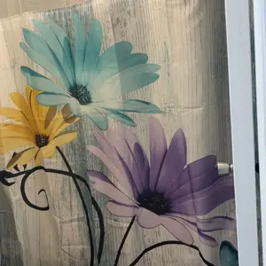 No hooks double-layer shower curtain, Daisy printed waterproof fabric, retro country style home decoration, hotel, dormitory and bathroom accessories, 72x75in