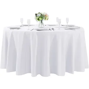 120 Inch Round Washable Polyester Tablecloth Decorative Table Cover for Wedding Party Dining Banquet, White