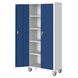 71" Heavy Duty Metal Storage Cabinet with Locking Doors & Wheels, Tall Steel Garage Organizer with 4 Adjustable Shelves, Rustproof Tool Locker for Home Office, Pantry, Workshop & Basement, Secure Filing & Storage Unit, Matte Black