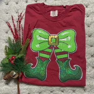 Elf Legs with Bow Sequin Patch