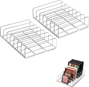 2-Pack Acrylic Makeup Palette Organizer, 7-Slot Eyeshadow Palette Storage, Clear Display Case for Vanity Drawer Countertop, Cosmetic Organizer for Makeup Brushes, Lipstick, Blush Kits