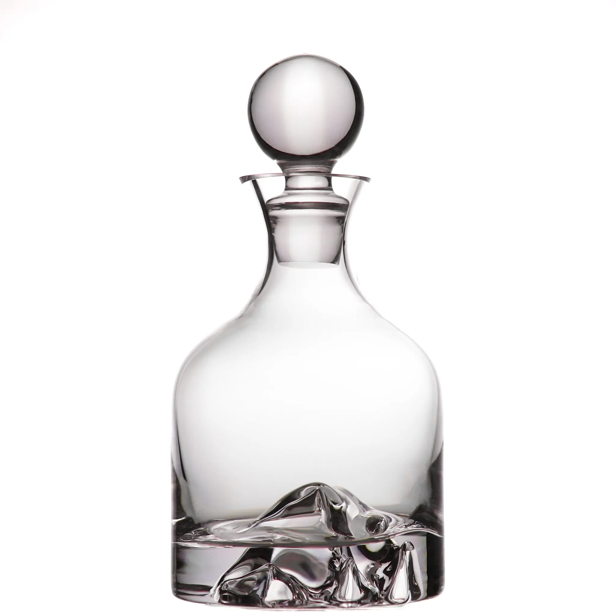 Handblown Lead-Free Crystal Glass Decanter with Mountain Base & Stopper - 34oz/1000ml Durable Artisan Home Bar Utensil, Laser Etching Available, Premium Gift Box for Anniversaries, Birthdays, Artisan Look