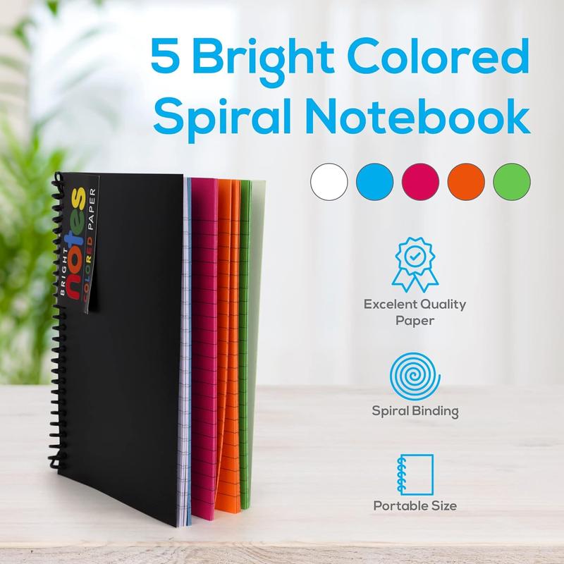 Spiral Notebook with Colored Pages, 5X7" with Vibrant Or Pastel College Ruled Paper, 100 Sheets/200 Pages, 3 Pack