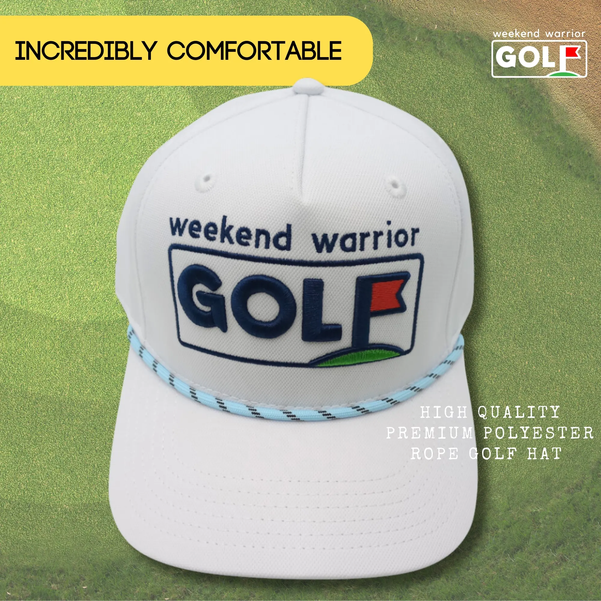 Unisex Snapback Golf Hat White Blue Rope Hat Weekend Warrior Golf