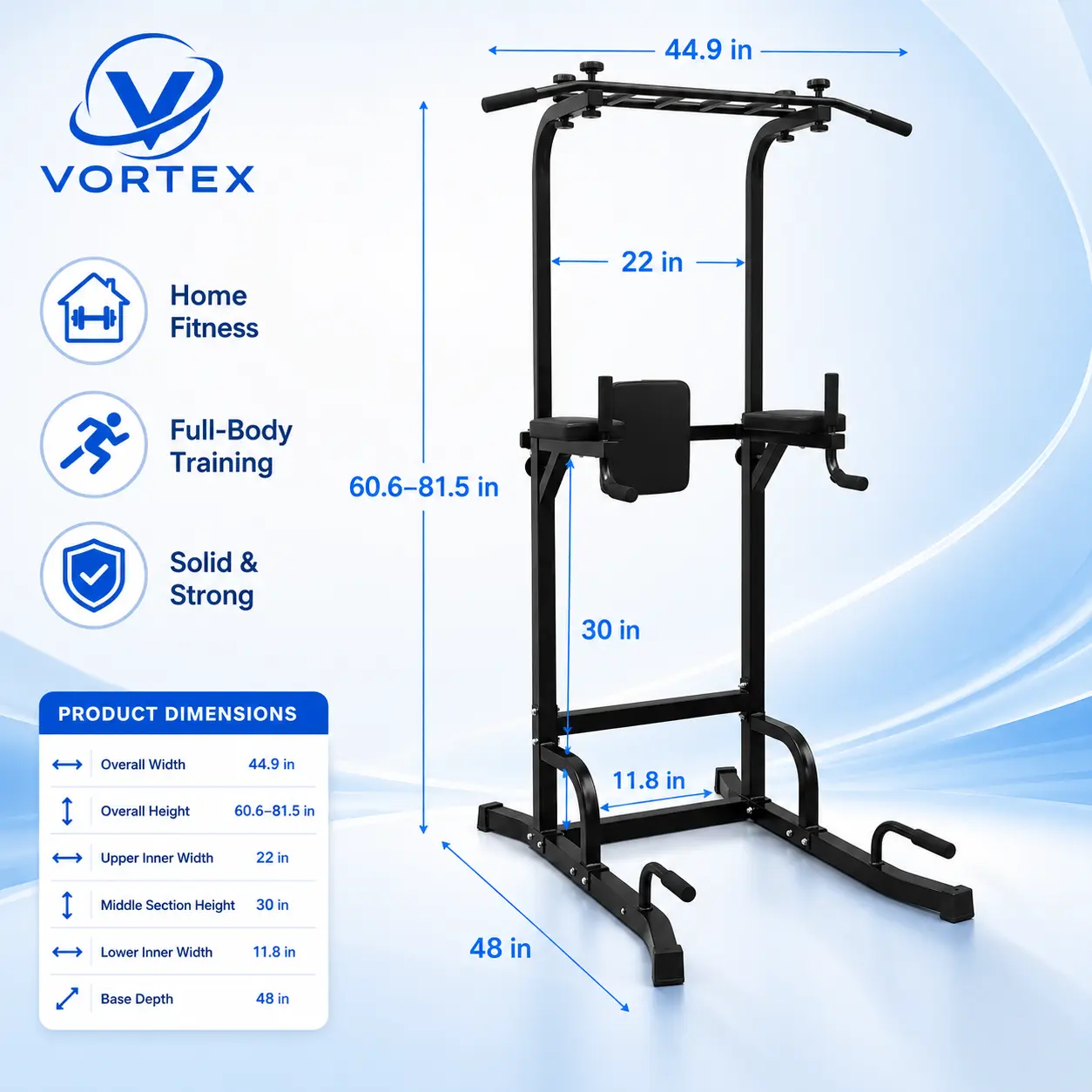 Pull-up bar - Strength tower - Overhead pull-up training machine - Comprehensive training frame - Assistance training area - An area for push-ups used for strength training, suitable for home gym use. dip station