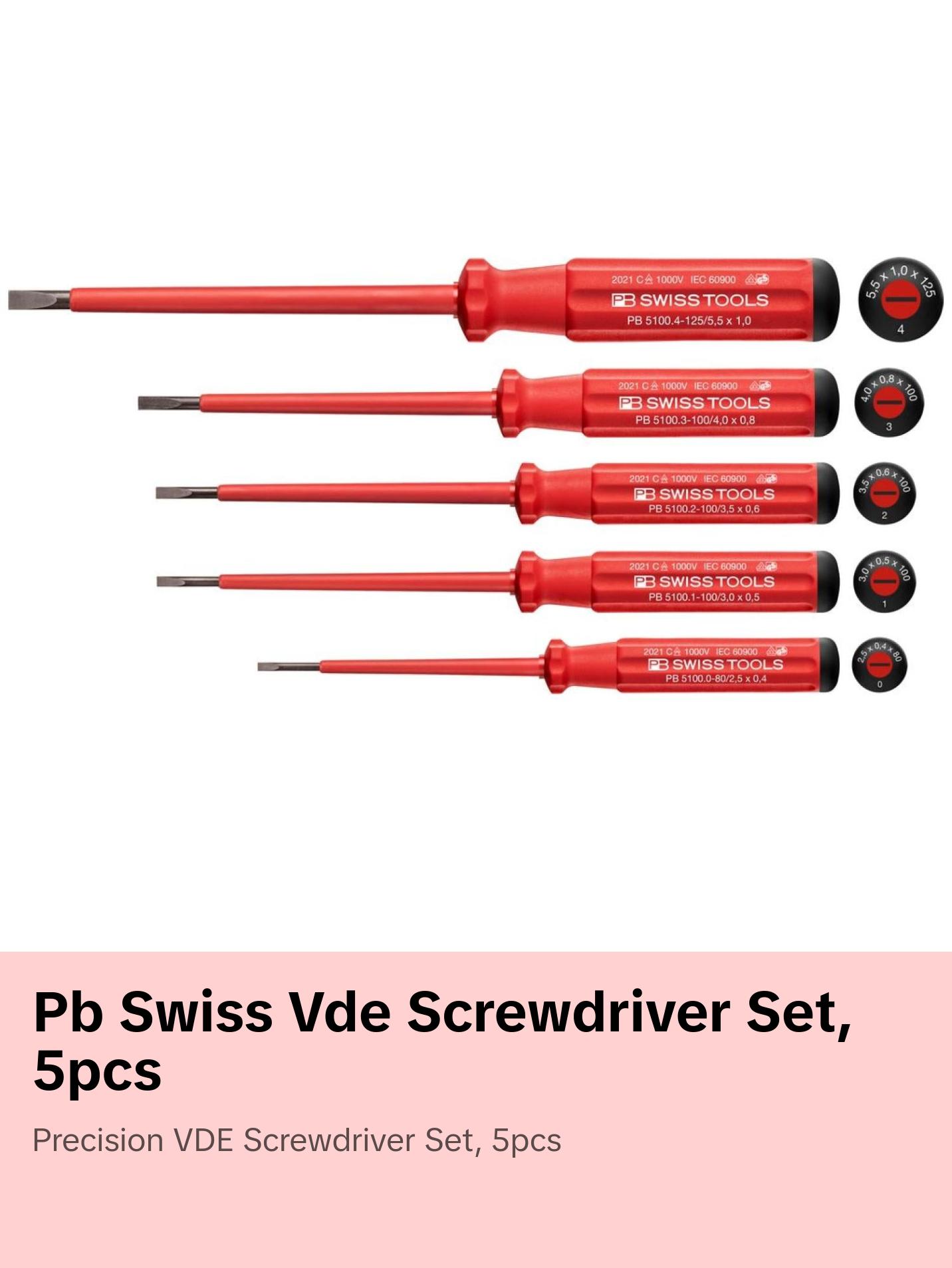 PB Swiss Tools PB 5538 Classic VDE Screwdriver Set, Slim, 5pcs