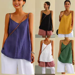 Women's Summer Cotton Linen Camisole 2026 New European American Style Loose Sleeveless Versatile Inner Wear Base Shirt tops women clothes