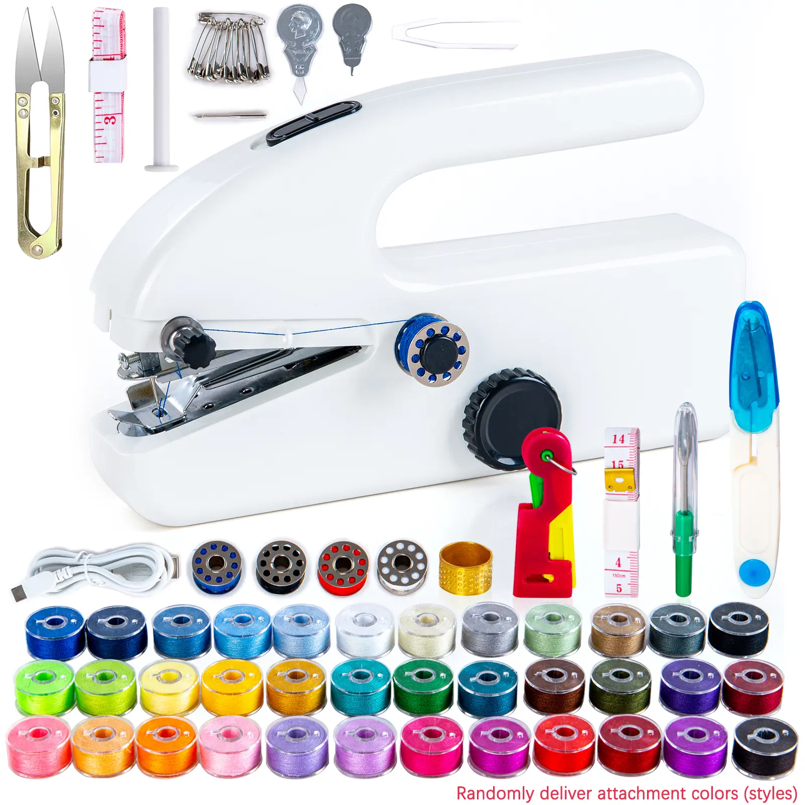 Portable Handheld Dual-Power Plastic Sewing Machine Set - 25 Color Thread Spools, 2 Speed Modes, Adjustable Stitch Tension, Pocket Size for Beginners' Clothing and Fabric Repair