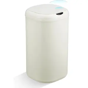 8 Gallon Motion Sensor Trash Can with Lid Automatic Kitchen Garbage Can Touchless 30 Liter Smart Stainless Steel Waste Bin for Home Office Kitchen Bathroom-Beige Hand Installation