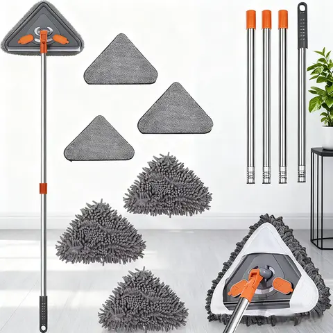 85-in Telescopic Wall Cleaning Mop with Long Handle, 360° Rotating Squeegee Tool, Indoor/Outdoor Baseboard Duster for Walls, Ceilings, Floors