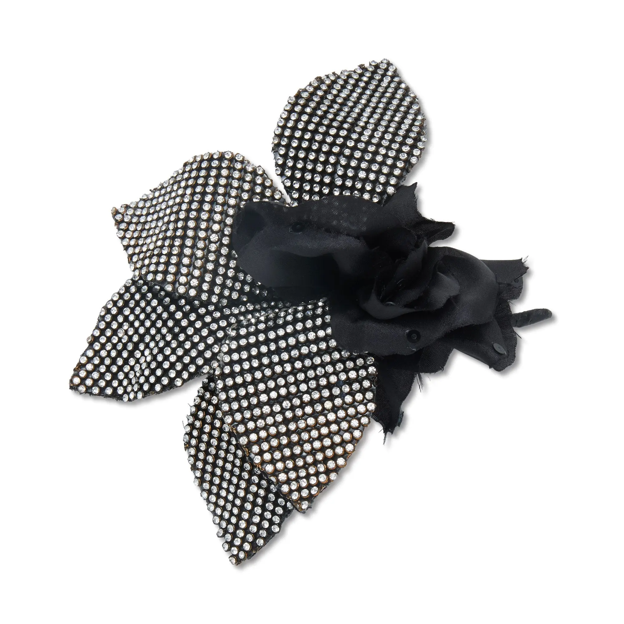 JET OVERSIZED RHINESTONE FLOWER BROOCH