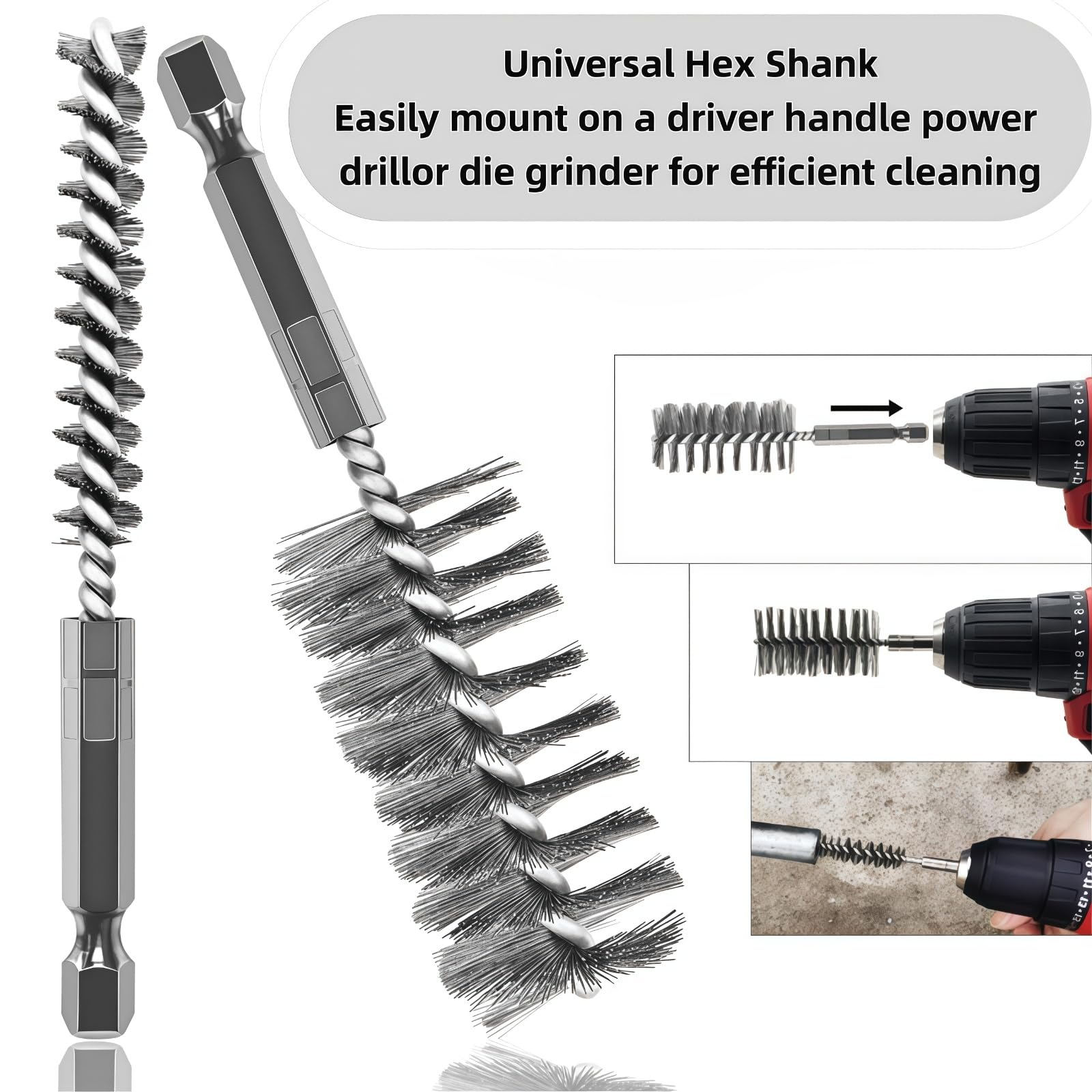 Stainless Steel Bore Brush Set 12 Pcs, Equipped with 4'' Extension Bar and 1/4 Inch Hex Shank, Multi Size 5/16"-1-3/16" Twisted Wire Brushes, Ideal for Power Drill Impact Driver Bore Cleaning Stainless Steel Bore Brush Set 12 Pcs, Equipped with 4'' Extension Bar and 1/4 Inch Hex Shank, Multi Size 5/16"-1-3/16" Twisted Wire Brushes, Ideal for Power Drill Impact Driver Bore Cleaning