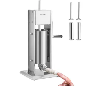 【Summervibes】VEVOR Manual Sausage Stuffer,  , 8LBS/5L Capacity, Two Speed 304 Stainless Steel Vertical Sausage Stuffer, Sausage Filling Machine with 4 Stuffing Tubes, Suction Base for Household or Commercial