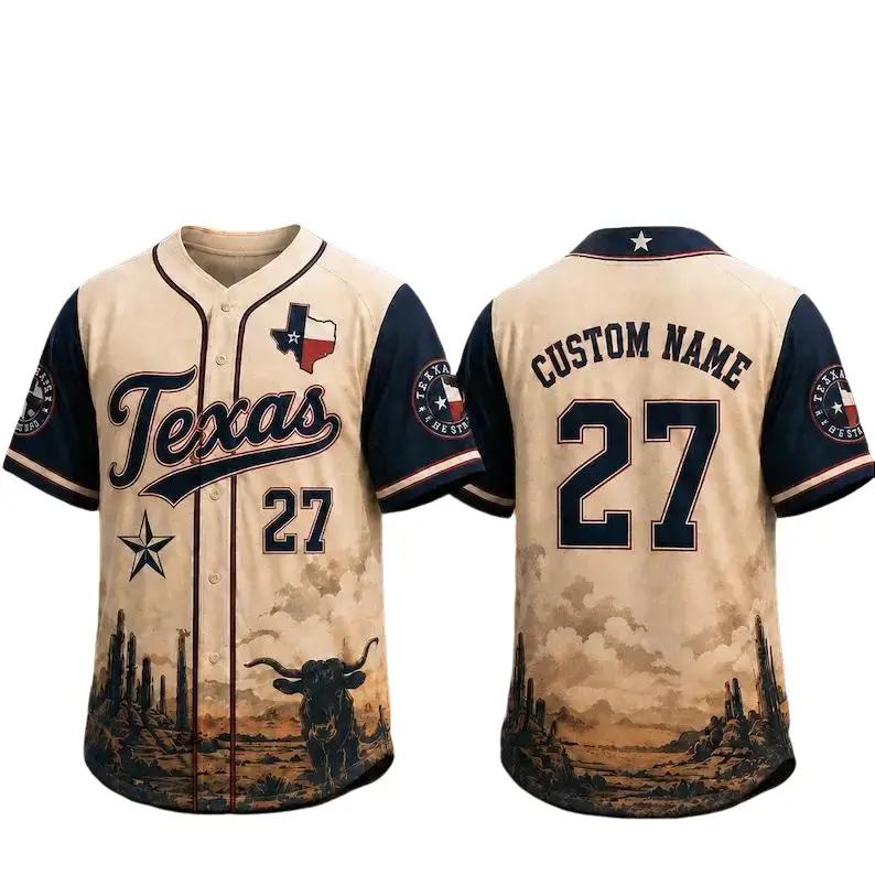 Texas Baseball Jersey, Custom Name Number Lone Star State Shirt, Personalized Western Longhorn Jersey, Vintage Texas Pride Gift for Men