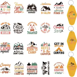 UV DTF Transfer Stickers for Keychain: 8 Sheets 80 Small Pcs Camper UV DTF Transfer Stickers for Motel Keychains Wraps Stickers for Mountain Camp Keychain