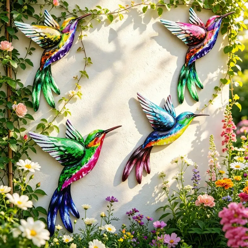 4-Piece Set 2D Metal Hummingbird Wall Decor, Colorful Iron Art, Outdoor Waterproof, Garden/balcony/living Room/dining Room Decoration