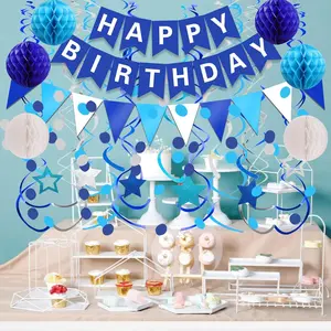 Happy Birthday Balloon Set, Gemstone Colors Balloons, Arch Kit & Foil Rain Curtain Spiral Hanging Banner, Perfect Gift for Parties