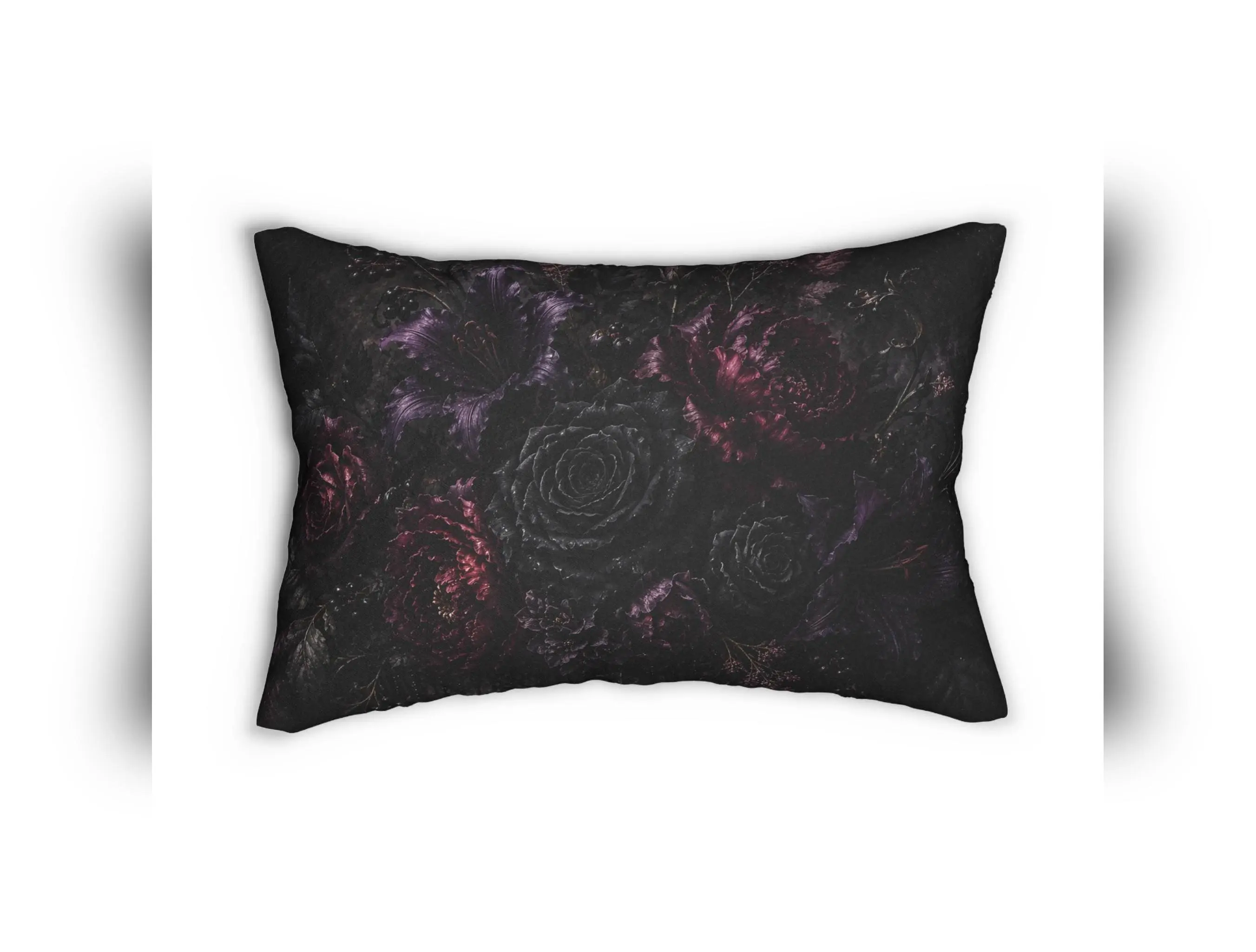 Dark Rose Pattern Lumbar Pillow | Gothic Floral Throw Pillow