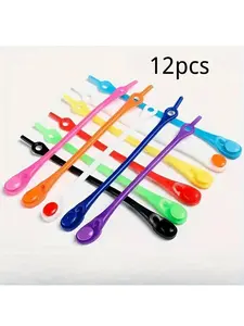 12-Pack Silicone Shoelaces No-Tie Elastic Sports Shoe Laces, Pure Color Rivet Design, Lightweight Easy Install, Hand Washable, DIY Shoe Accessories