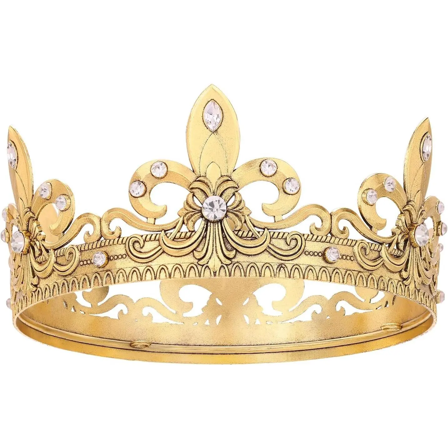 King Crowns for Men Male Prince Diadem Royal Medieval Renaissance Crown | Rhinestone Retro Metal Burger Crown Birthday Prom Halloween Party Cosplay Wedding Photo Props Costume Decoration Accessories