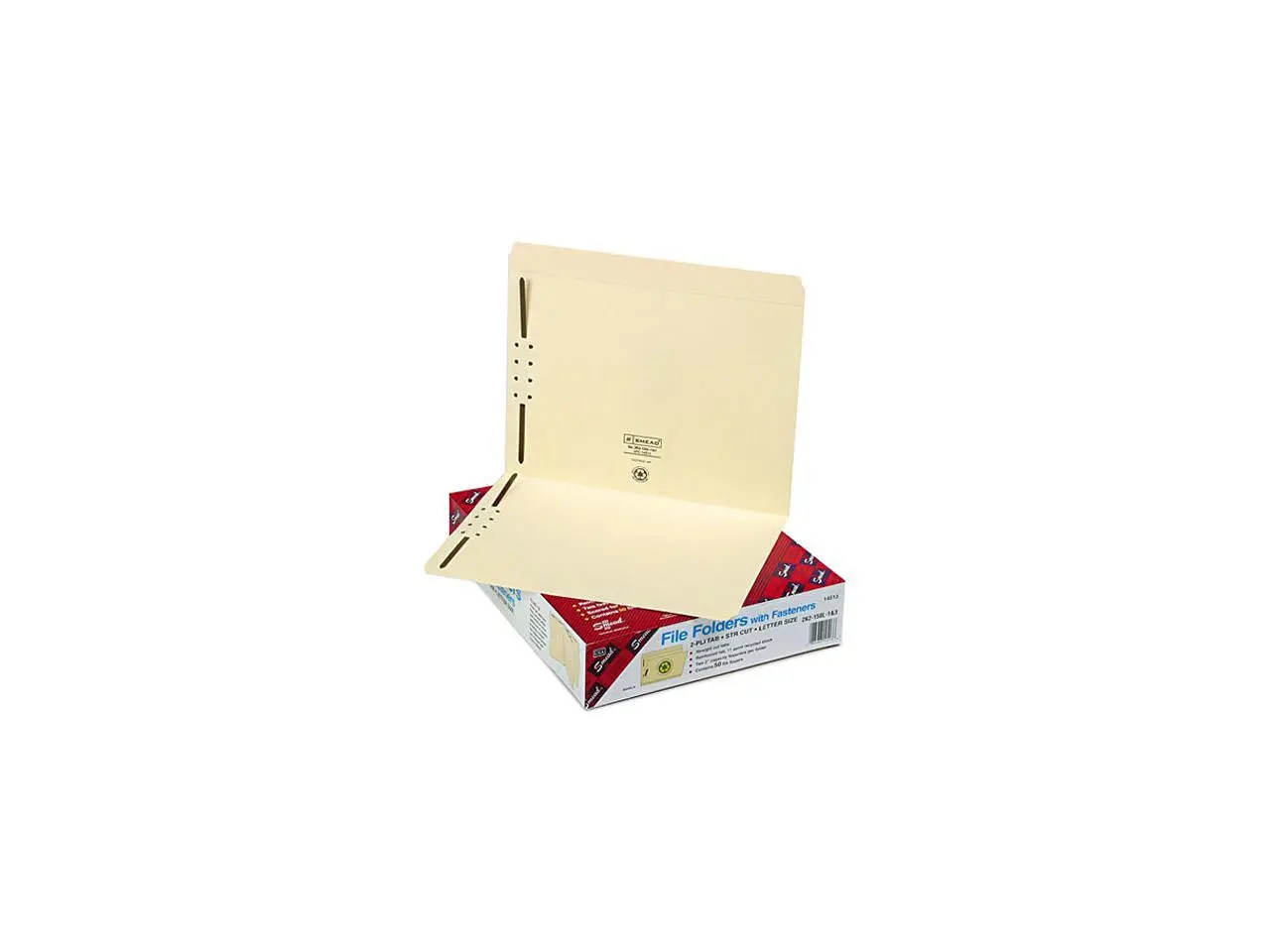 Smead 14513 Folders, Two Fasteners, Straight Cut Top Tabs, Letter, Manila, 50/Box