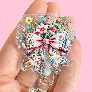 Glitter My Badge Spring flower bow badge reel for nurse and hospital workers. Badge clip Badge pull - Retractable swivel clip with a 360 rotation. Great gift for coworker