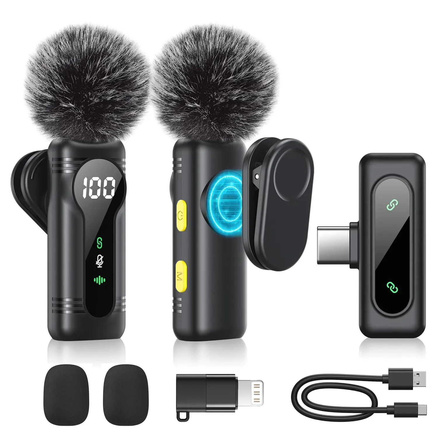 Mini Pro Wireless Lavalier Microphone, Wireless Mics, Lapel Mic, Rechargeable Lapel Mic for iPhone, iPad, Android, Usb Streaming Mic, Intelligent Noise Cancelling, Magnetic Rotating Clip, Long Battery Life, Ideal for Video Recording, Vlogging, Podcasts