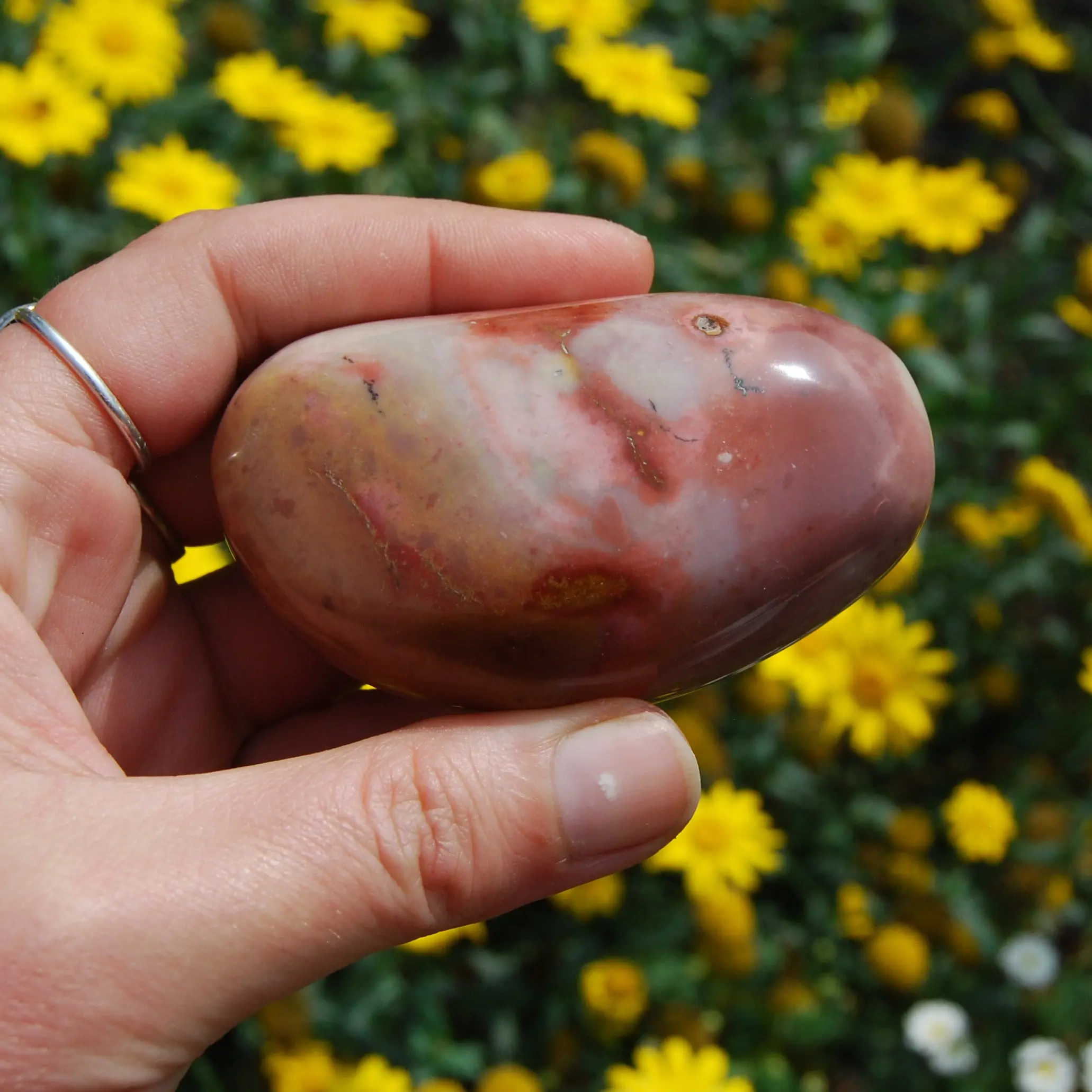 SALE was 22 | 3in 180g Pink Polychrome Jasper Crystal Palm Stone