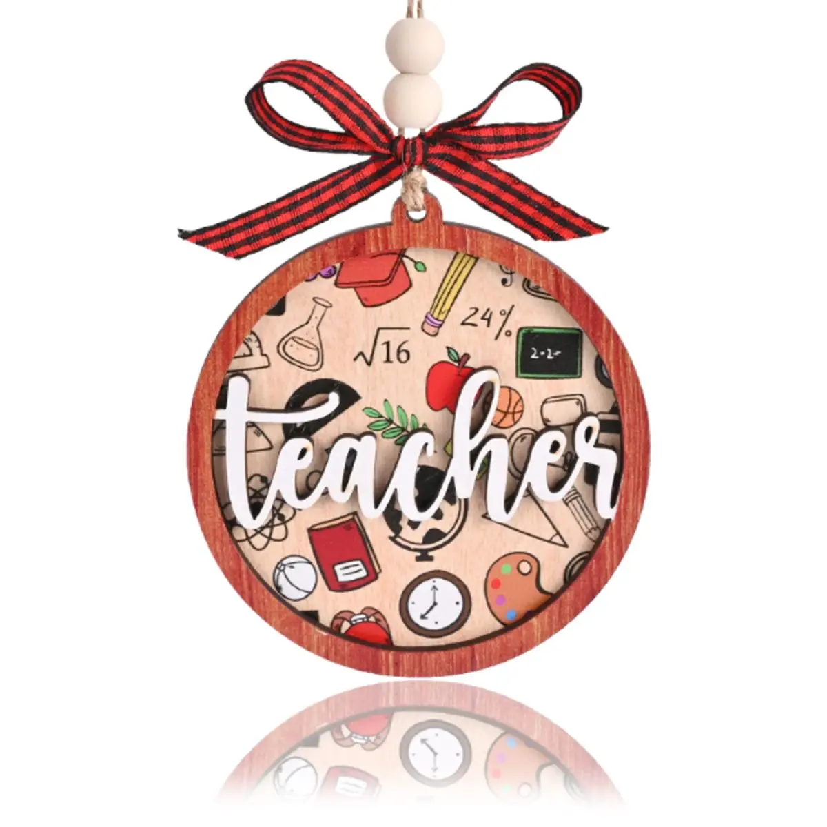 Back To School Themed Wooden Hanging Ornament, 3D Laser Engraved Hanging Decoration, Teacher's Day Gift for Classroom Office Bedroom Decoration
