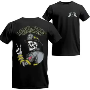 Firefighter Skull Graphic T-Shirt , Regulators Earn Your Keep Tee, Bold Firefighter Apparel, Vintage Skull Print Shirt, Trendy Unisex Cotton Casual Top, Gift for Firefighters Heroes First Responders