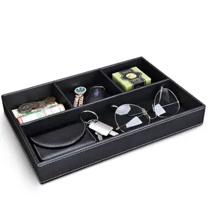 KINGFOM Faux Leather Valet Tray for Men, Stackable Jewelry Organizer Trays for Drawers Inserts