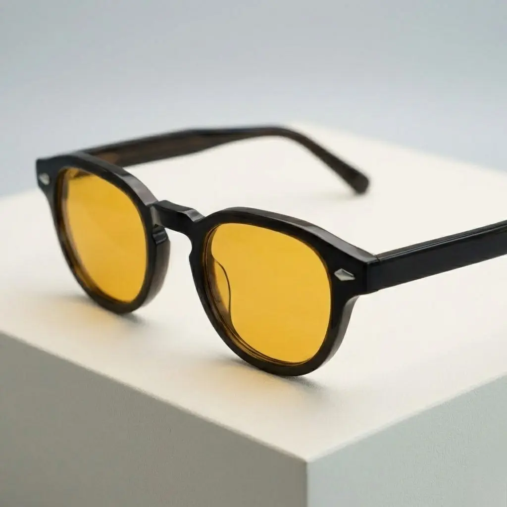 Vintage Classic Yellow Tint Sunglasses for Men and Women, Retro Thick Frame Shades for Driving, Fishing, Streetwear, UV Protection Unisex Eyewear