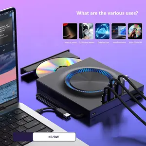 External CD DVD Drive for Laptop, USB 3.0 Type-C Portable CD/DVD +/-RW Drive/DVD Player with SD Card Reader USB 3.0 USB C Hub CD ROM Burner Compatible With breathing ambient lighting for Laptop Desktop PC OS Apple Mac Windows 11/10/8/7 Linux