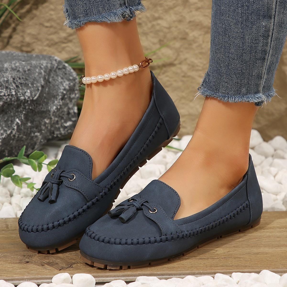 Women's Round Head Loafers Fashion Non-slip Soft Comfortable Flats Shoes