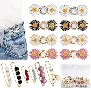 22 Pieces Pant Waist Tightener, 14 Set 10 Style Removable Jean Button Pins, Instant Jean Buttons for Loose Jeans, No Sewing Required Pants Clips for Waist