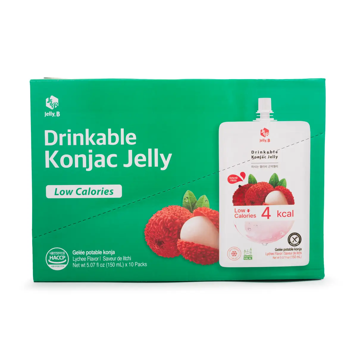 Jelly.B Drinkable Konjac Jelly, Lychee Flavor – 10ct | Low Calories (4 Kcal), 0 Sugar, K-Pop Star Favorite Healthy Drink
