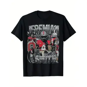 'Vintage Jeremiah Tee Graphic Smith 90's Retro T-Shirt - Black Distressed Football Jersey Design with Bold Lettering & Player Numbers, Unisex Regular Fit  Shirt, Machine Washable All-Season Casual Wear, Sports Fan Apparel workout tops shirts men