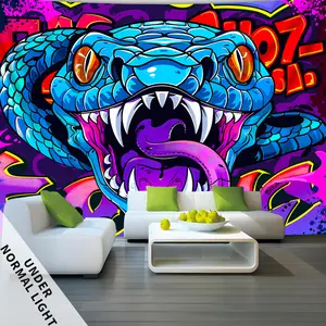 1pc Glow in the Dark UV/Blacklight Reactive Snake Tapestry - Large Fluorescent Animal Print Wall Hanging for Bedroom, Party & Festival Decor - Peach Light Beige Polyester with Wrinkle-Resistant Fabric & Free Hanging Accessories, Indoor Decoration, Cartoon