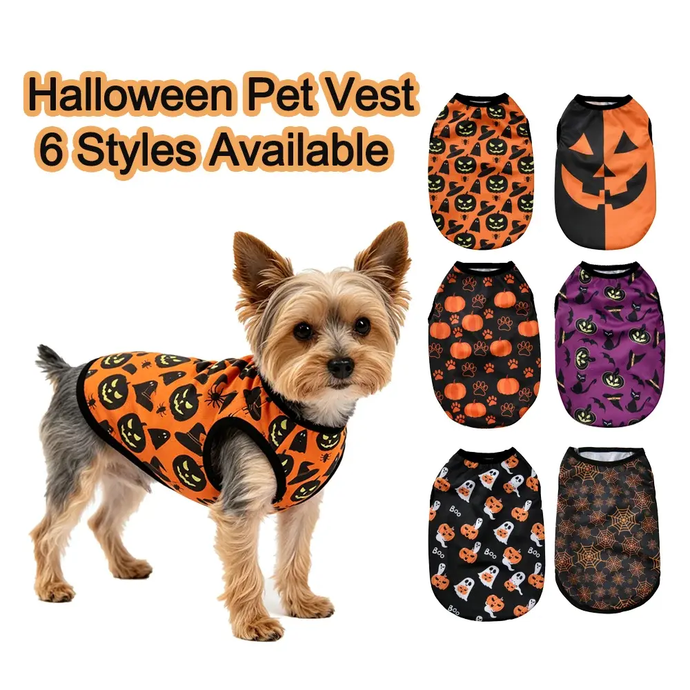 Pumpkin Print Halloween Pet Vest for Small Dogs & Cats, Seasonal Costume Outfit