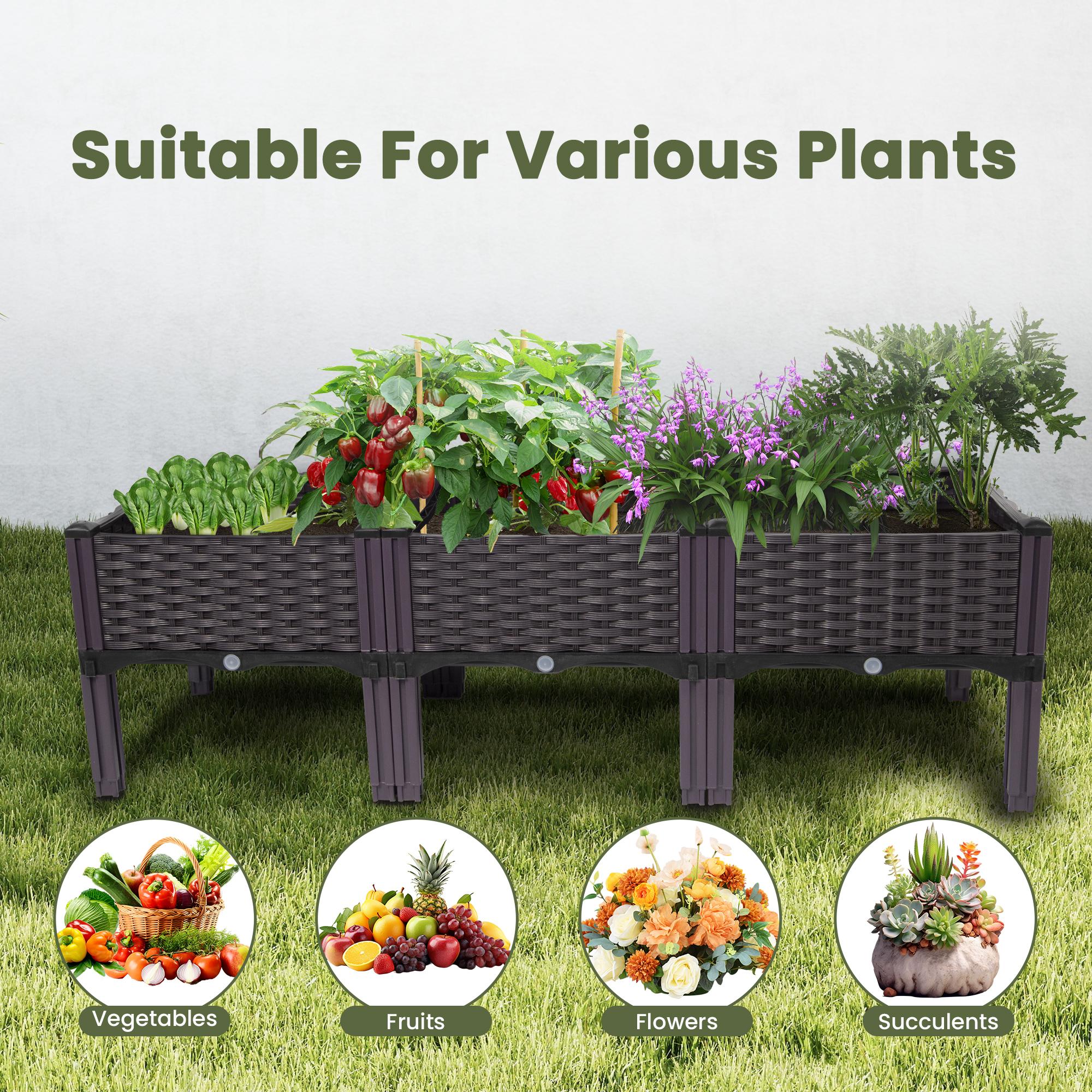 Plastic raised garden bed, 3 raised planters with legs, height 14.5inch, used for growing vegetables, fruits, flowers, and herbs both indoors and outdoors