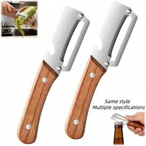 Multi-functional kitchen vegetable/fruit peeler, ultra-sharp stainless steel blade, non-slip wooden handle, includes bottle opener, suitable for camping/beach/fishing supplies, available in 1-piece/2-piece/3-piece sets, Kitchen Gadgets