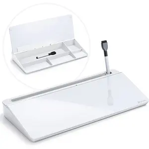 Glass Desk Whiteboard with Storage, Desktop Dry Erase White Board To-Do List Memo Keyboard Stand for Home Office and School Supplies (White)